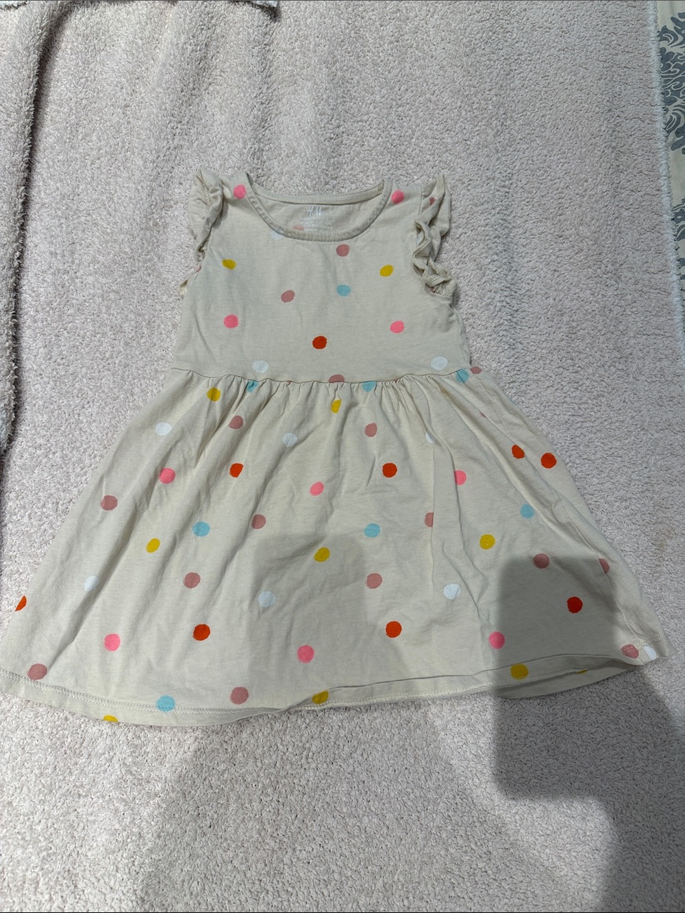 H&M Cream Polka Dot Cotton Dress with Multicolor Dots